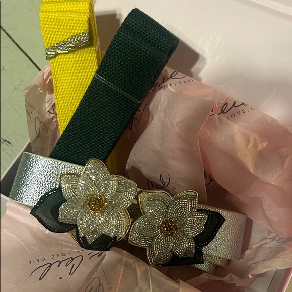 Floral Buckle Belts - Silver and Yellow